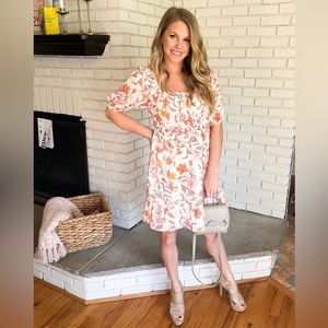 ECOWISH Womens Floral Dresses Square Neck A-Line Tie Back Mini Dress